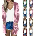 thumbnail image 1 of Gamivast Velvet Cardigan for Women Dressy Open Front Cardigans Trendy Fall Long Sleeve Jackets with Pockets Elegant Comfy Solid Color Coats Fall Fashion Outfits 2025, 1 of 7