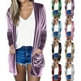 thumbnail image 1 of Gamivast Velvet Cardigan for Women Dressy Open Front Cardigans Trendy Fall Long Sleeve Jackets with Pockets Elegant Comfy Solid Color Coats Fall Fashion Outfits 2025, 1 of 6