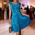 thumbnail image 1 of Gamivast Velvet Dress for Women Cap Sleeve Square Neck Ruffle Cocktail Dress Solid A-Line Fit and Flare Party Dress Wedding Guest Holiday Christmas Prom, 1 of 8