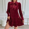 thumbnail image 1 of Gamivast Velvet Dress for Women Long Sleeve Midi Long Sleeve Empire V Neck Wedding Guest Holiday Dresses Ruched Evening Party Cocktail Dress, 1 of 7