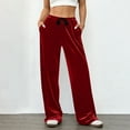 thumbnail image 1 of Gamivast Velvet Wide Leg Pants for Women Soft Drawstring Elastic Waist Flowy Relaxed Trousers with Pockets Casual Work Trouser Spring Holiday Outfits, 1 of 5
