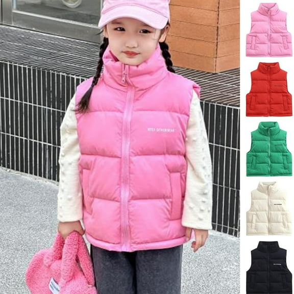 Gamivast Vest for Kids Size 3-15 Letter Printed Loose Zip up Sleeveless Down Jackets with Pockets Winter Warm Stand Collar Puffer Coats Fashion Outerwear for Boys Girls Teen