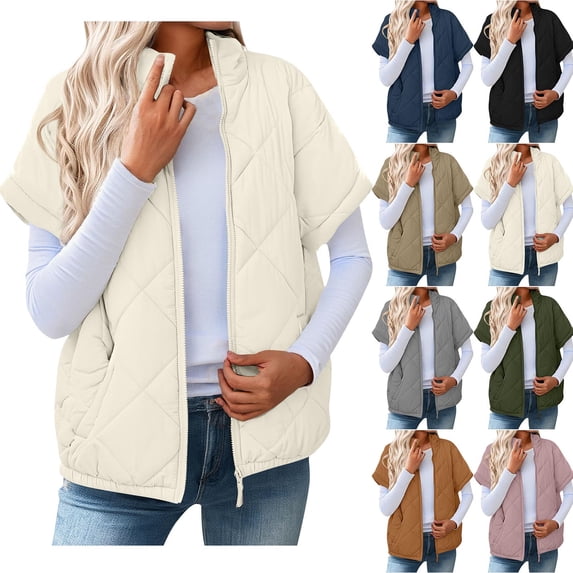 Gamivast Vest for Women Quilted Lightweight Zip up Stand Collar Sleeveless Padded Jacket Coat with Pockets Oversized Button Down Trendy Outerwear Fall Fashion Outfits 2025
