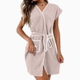 thumbnail image 1 of Gamivast Waffle Knit Bathrobe for Women Short Sleeve V Neck Robe With Tie Belt And Pockets Soft Lightweight Spa Wrap Dress for Lounge Shower, 1 of 7