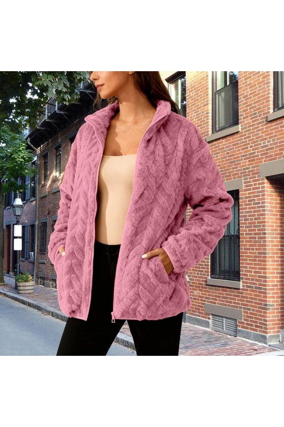 Warm Jackets for Women Fuzzy Fleece Hooded Zip up Trendy Coats with Pockets Comfy Winter Long Sleeve Casual Jacket Basic Solid Outerwear
