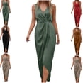 thumbnail image 1 of Gamivast Wedding Guest Dresses for Women Sleeveless V-Neck Satin Ruched Formal Dress High Slit Wrap Midi Evening Dress Cocktail Party Date Night Club, 1 of 6