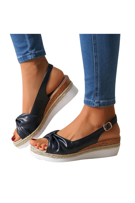Wedge Sandals for Women Bow Knot Espadrille Wedge Sandals Open Toe Slingback Comfort Sandals for Beach Vacation Travel Daily Footwear Black 39