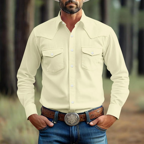 Gamivast Western Cowboy Shirts for Men Vintage Pearl Snap Button Down Work T-Shirt Men'S Casual Shirt Jacket with 2 Flap Pocket Beige XXXXXL Cancel Order