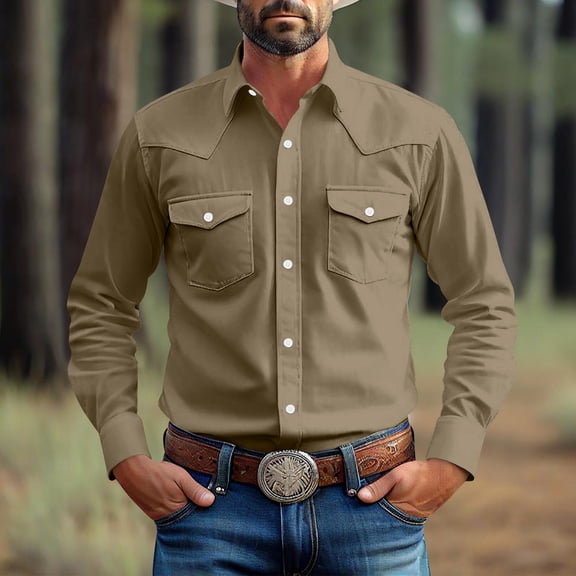 Gamivast Western Cowboy Shirts for Men Vintage Pearl Snap Button Down Work T-Shirt Men'S Casual Shirt Jacket with 2 Flap Pocket Coffee L of the Day Previous History