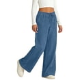 thumbnail image 1 of Gamivast Wide Leg Jeans for Kids Girls Drawstring Mid Rise Elastic Waist Baggy Jeans with Pockets Drawstring Lightweight Relaxed Fit Flowy Pants Weekend Travel Streetwear Casual Wear, 1 of 7