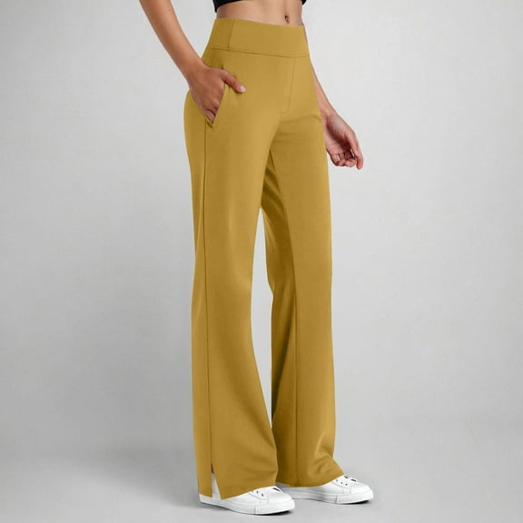 Gamivast Wide Leg Pants for Women High Waisted Split Hem Trousers with Pockets Loose Fit Pull on Stretchy Dressy Pant Comfy Casual Work Outfits