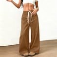 thumbnail image 1 of Gamivast Wide Leg Pants for Women Suede Drawstring Elastic Waist Flowy Trousers with Pockets Baggy Wide Leg Casual Trouser Trendy Boho Outfits, 1 of 6