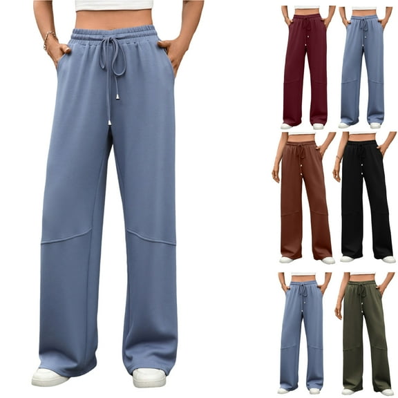 Gamivast Wide Leg Sweatpants Women Athletic Relaxed Drawstring Elastic Waist Pants with Pockets Baggy Casual Open Bottom Joggers Fall Trendy Pants
