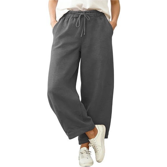 Gamivast Wide Leg Sweatpants for Women Capri Drawstring Elastic Waist Relaxed Fitted Pants with Pockets Soft Casual Loungewear Bottoms Cozy Daily Outfits