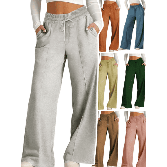 Gamivast Wide Leg Sweatpants for Women Baggy High Elastic Waist Pants with Pockets Athletic Outdoor Drawstring Trousers Work Casual Open Bottom Pant