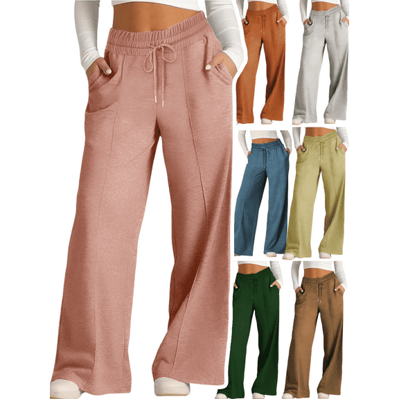 Gamivast Wide Leg Sweatpants for Women Baggy High Elastic Waist Pants with Pockets Athletic Outdoor Drawstring Trousers Work Casual Open Bottom Pant