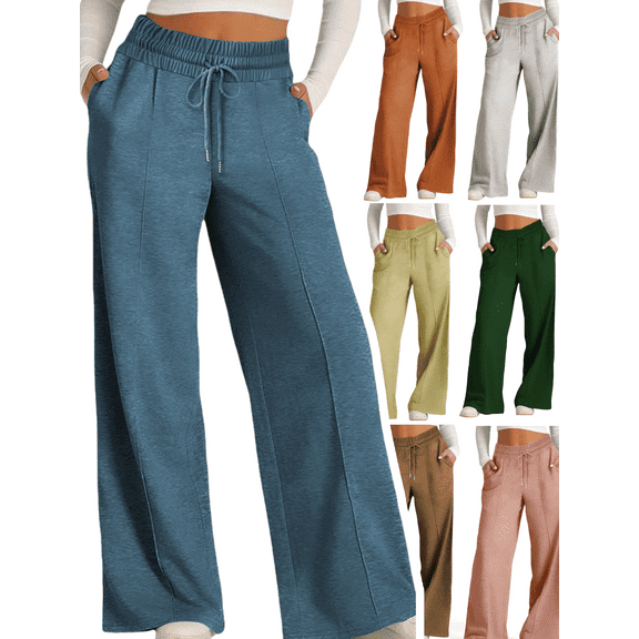 Gamivast Wide Leg Sweatpants for Women Baggy High Elastic Waist Pants with Pockets Athletic Outdoor Drawstring Trousers Work Casual Open Bottom Pant