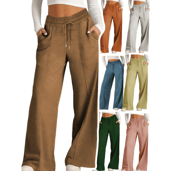 Gamivast Wide Leg Sweatpants for Women Baggy High Elastic Waist Pants with Pockets Athletic Outdoor Drawstring Trousers Work Casual Open Bottom Pant