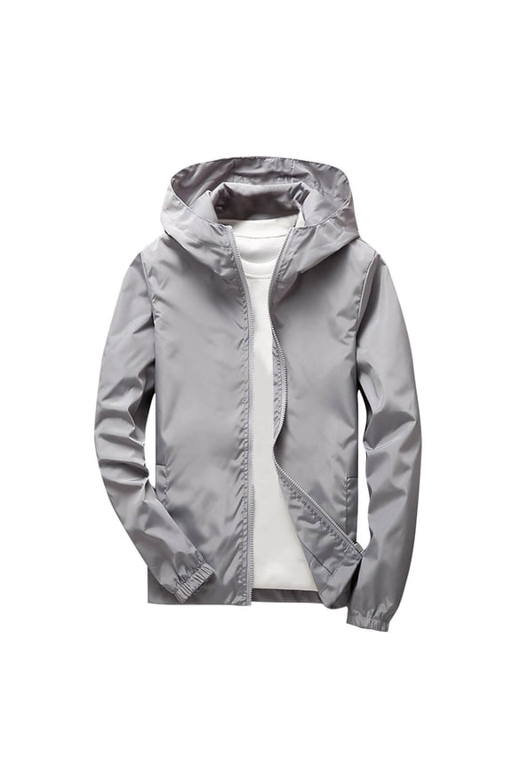 Windbreaker for Men Hooded Long Sleeve Athletic Jackets Regular Fit Solid Lightweight Breathable Rain Shell Jacket Summer Spring Active Wear