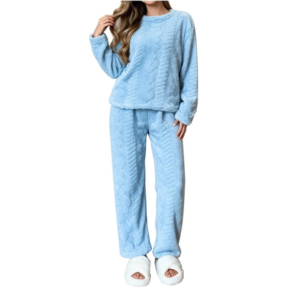 Gamivast Winter 2 Piece Sets for Women Fleece Long Sleeve Crewneck Top Pants Sleepwear Cozy Loungewear Winter Warm 2 Piece Sweatsuit