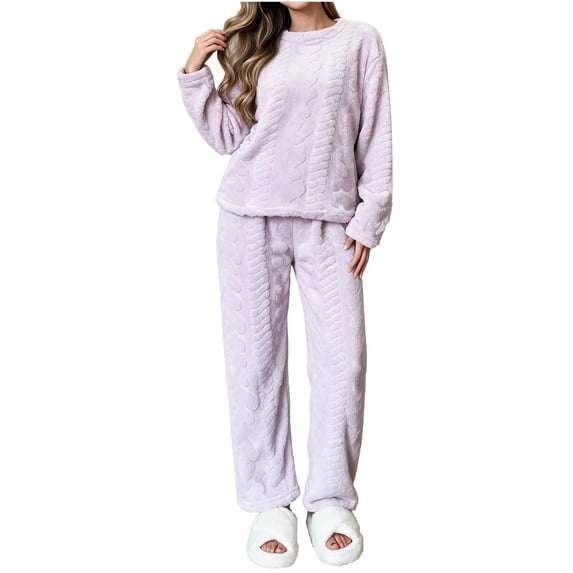 Gamivast Winter 2 Piece Sets for Women Fleece Long Sleeve Crewneck Top Pants Sleepwear Cozy Loungewear Winter Warm 2 Piece Sweatsuit
