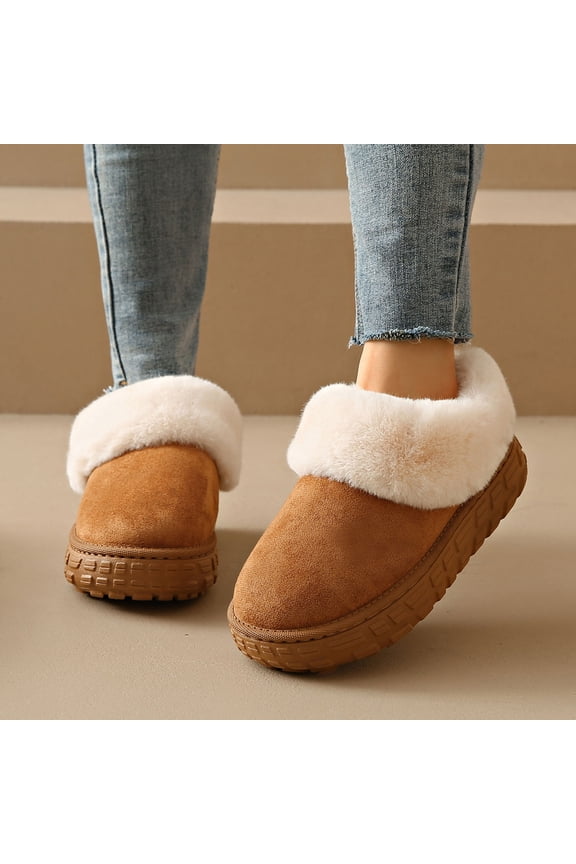 Winter Boots for Women Anti-Slip Fuzzy Fleece Lined Slippers House Slip-on Platformed Warm Shoes Indoor Anti-Slip Memory Foam Outdoor Booties with Faux Collar