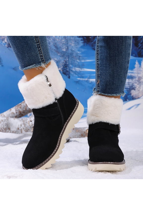 Winter Boots for Women Wide Width Outdoor Fleece Lined Warm Ankle Booties Casual Fuzzy Platformed Snow Boots with Non-Slip Comfortable Thermal Slip-on Shoes