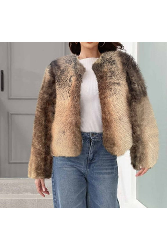 Winter Jackets for Women 2025 Soft Casual Faux Fur Cardigan Jackets Y2K Shaggy Short Long Sleeve V Neck Coat Comfy Comfy Fitted Open Front Tops