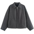 thumbnail image 1 of Gamivast Winter Warm Short Wool Jackets For Women Oversized Long Sleeve Zip Up Coat With Pockets Casual Solid Color Drop Shoulder Lapel Neck Jackets Fall Fashion Tops, 1 of 3