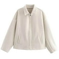 thumbnail image 1 of Gamivast Winter Warm Short Wool Jackets For Women Oversized Long Sleeve Zip Up Coat With Pockets Casual Solid Color Drop Shoulder Lapel Neck Jackets Fall Fashion Tops, 1 of 3