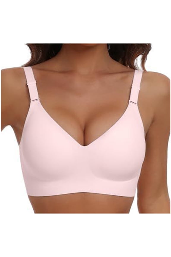 Wireless Bras for Women No Underwire Seamless Push Up Bras V Neck Full Coverage Bralettes Everyday Bra Pink L Brasier Sin Varillas Para Mujer