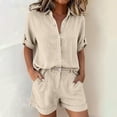 thumbnail image 1 of Gamivast Women 2 Piece Linen Shorts Set Button Down Shirt and High Waisted Pull on Shorts Relaxed Fit Summer Lounge Matching Set with Pockets Vacation Outfits, 1 of 6