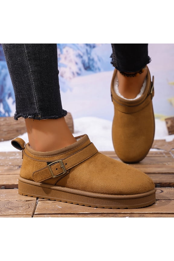 Women Boots Fuzzy Slip-on Memory Foam Fleece Lined Mini Boot Warm Winter Non-Slip Round Toe Snow Ankle Booties Outdoor Comfortable Platformed Flat Shoes