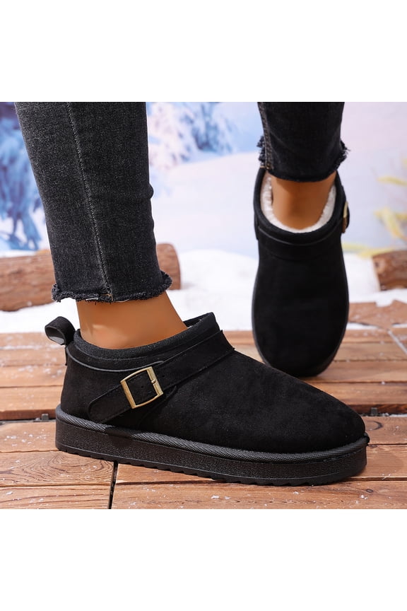 Women Boots Fuzzy Slip-on Memory Foam Fleece Lined Mini Boot Warm Winter Non-Slip Round Toe Snow Ankle Booties Outdoor Comfortable Platformed Flat Shoes