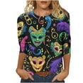 thumbnail image 1 of Gamivast Women Carnival Tops Plus Size 3/4 Sleeve Funny Mask Graphic Blouses Loose Fitted Crewneck Tunic Dressy T-Shirt Holiday Mardi Gras Pullover, 1 of 5