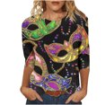 thumbnail image 1 of Gamivast Women Carnival Tops Plus Size 3/4 Sleeve Funny Mask Graphic Blouses Loose Fitted Crewneck Tunic Dressy T-Shirt Holiday Mardi Gras Pullover, 1 of 6