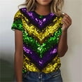 thumbnail image 1 of Gamivast Women Carnival Tops Relaxed Fitted Short Sleeve Sequin Mardi Gras Blouse Holiday Crewneck Tunic Party Tshirt Happy Mardi Gras Day T-Shirts, 1 of 6