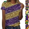 thumbnail image 1 of Gamivast Women Carnival Tops Striped Loose Fitted Short Sleeve Sequin Tees Holiday Crewneck Tunic Mardi Gras Party Tshirt Fat-Tuesday Outfits 2026, 1 of 6