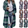 thumbnail image 1 of Gamivast Women Fall Flannel Plaid Shacket Long Button Down Stand Collar Jackets with Chest Pockets Casual Oversized Long Sleeve Side Split Coats Trendy Work Outerwear, 1 of 5