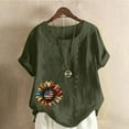 thumbnail image 1 of Gamivast Women Floral Print Linen Shirts Button Short Sleeve Gauze Tops Trendy Loose Fit Cotton Blouses Green XXXXL Of The Day Online Only, 1 of 4