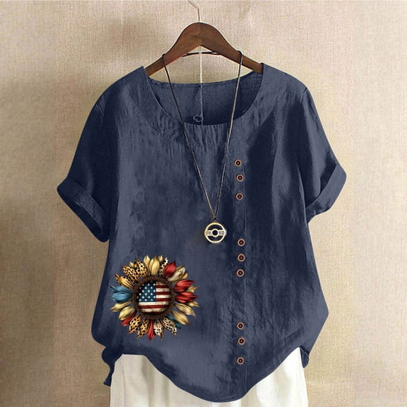 Gamivast Women Floral Print Linen Shirts Button Short Sleeve Gauze Tops Trendy Loose Fit Cotton Blouses Navy XXXXXL Previous
