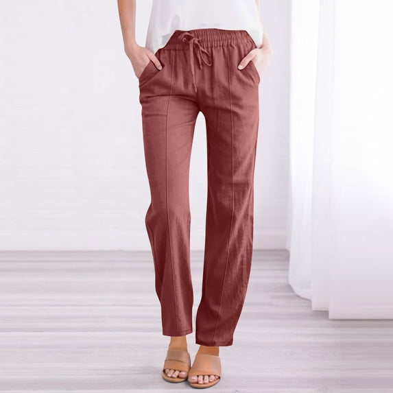 Gamivast Women Linen Pants Casual Loose High Waist Boho Wide Leg Cropped Trousers with Pockets Beach Drawstring Pants Preppy Summer Outfits 2026