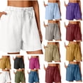 thumbnail image 1 of Gamivast Women Linen Shorts Wide Leg High Waisted Beach Shorts Loose Fit Drawstring Pull on Summer Lounge Shorts Linen Look Elastic Waist with Pockets Vacation Wear, 1 of 8