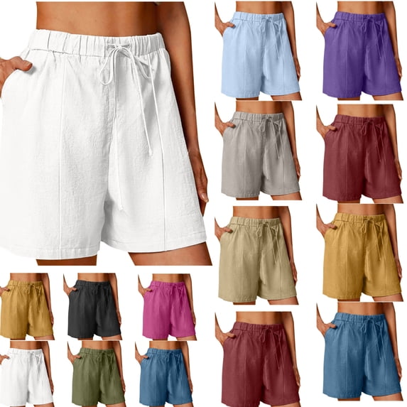 Gamivast Women Linen Shorts Wide Leg High Waisted Beach Shorts Loose Fit Drawstring Pull on Summer Lounge Shorts Linen Look Elastic Waist with Pockets Vacation Wear