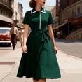 thumbnail image 1 of Gamivast Women Retro Dress Collared Button Down A Line Swing Vintage 1950S Rockabilly Belted Short Sleeve Party Cocktail Midi Tea Dress Contrast Trim, 1 of 8