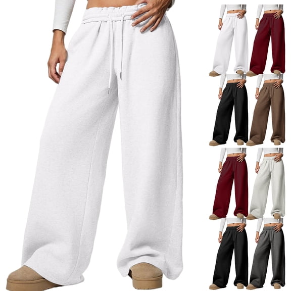 Gamivast Women'S Fleece Sweatpants Baggy Straight Wide Leg Pants with Pockets Winter Warm Drawstring Elastic Waist Sweatpants Casual Work High Waisted Pants