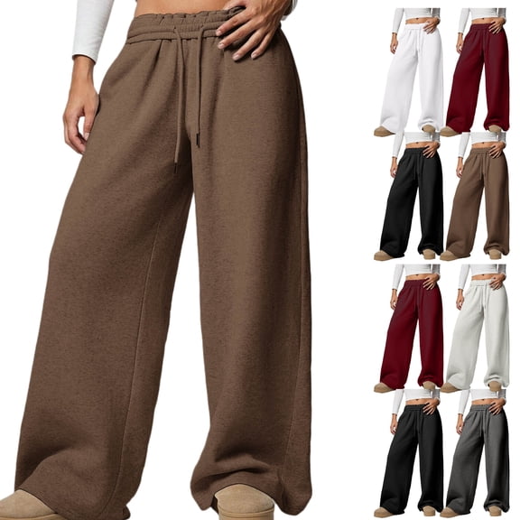 Gamivast Women'S Fleece Sweatpants Baggy Straight Wide Leg Pants with Pockets Winter Warm Drawstring Elastic Waist Sweatpants Casual Work High Waisted Pants