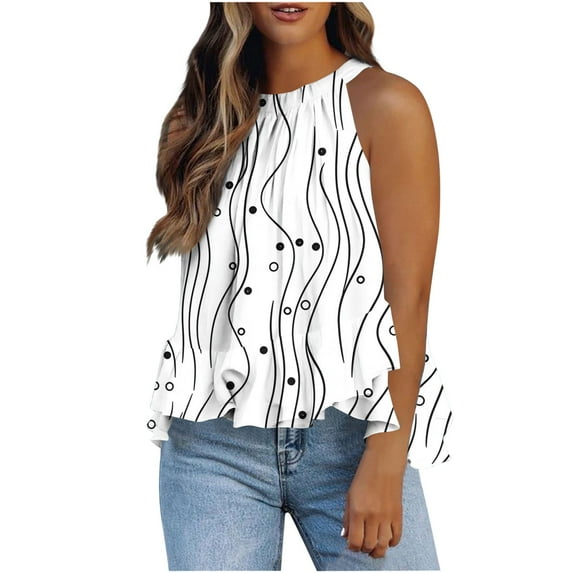 Gamivast Women’S Shirts, Tank Top for Women Crew Neck Pleated Long Flowy Womens Tank Tops Loose Fit Summer Tops Cute Basic 2025 White XXL Of The Day Online Only