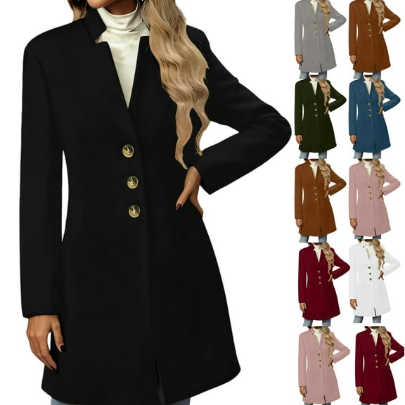 Gamivast Women Wool Jackets Business Casual Stand Collar Single Breasted Long Sleeves Coats Solid Peacoat Thicken Blazer Jacket 2025 Winter Fall Fashion Outfits