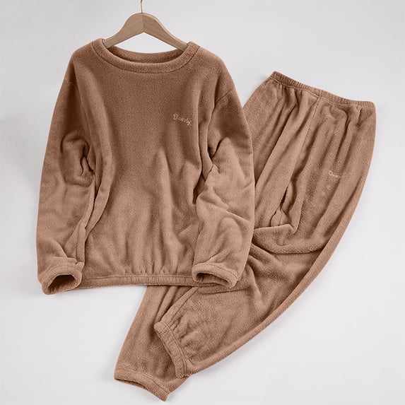 Gamivast Women's 2 Piece Fleece Pajama Set Plush Crewneck Long Sleeve Pullover and Elastic Waist Jogger Pants with Cuffed Ankles Soft Warm Loungewear for Winter Sleep Home and Travel L
